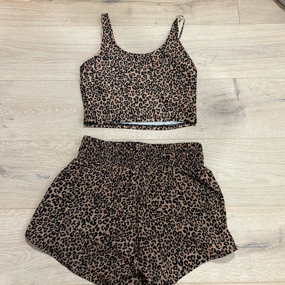 Albion Leopard-Print Brown Athletic Shorts Set